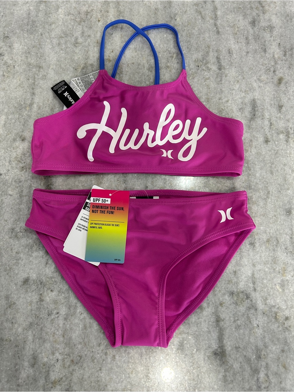 Hurley Magenta & Blue Logo Bikini Set Size M Girls 8/10